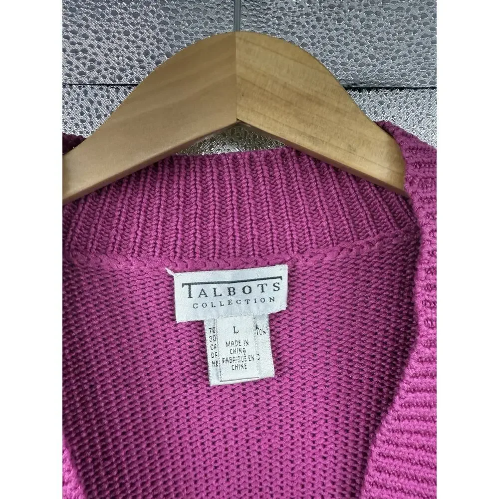 Vintage Talbots Collection‎ Magenta Pink Silk Cotton One Button Sweater Womens L
